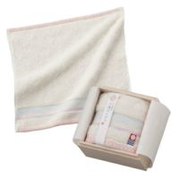 今治謹製　千歳はんかち　木箱入り　タオルハンカチ1枚　HK1017　アイボリー　（今治産）