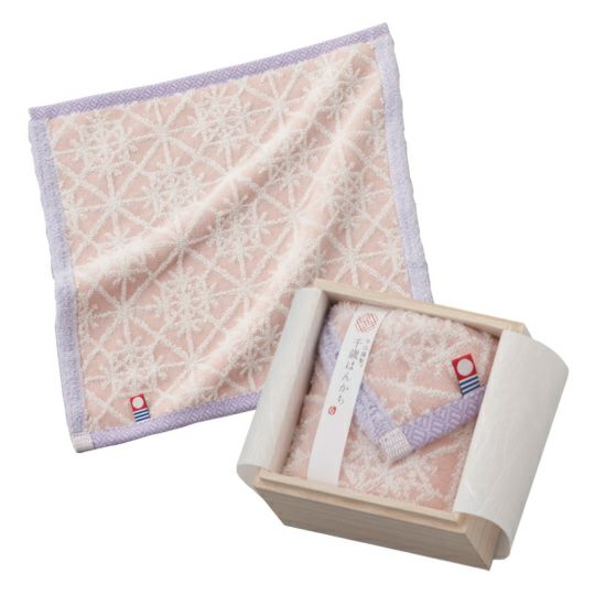 今治謹製　千歳はんかち　木箱入り　タオルハンカチ1枚　HK1017　ピンク　（今治産）