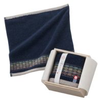 今治謹製　千歳はんかち　木箱入り　タオルハンカチ1枚　HK1017　ネイビー　（今治産）