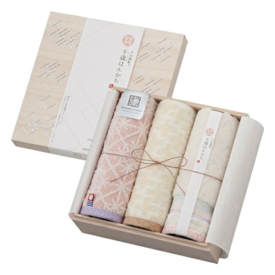 今治謹製　千歳はんかち　木箱入り　タオルハンカチ3枚セット　HK3017　ピンク　（今治産）