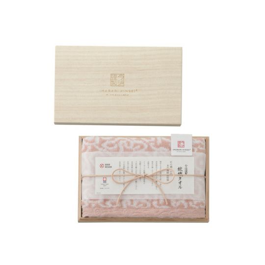 今治謹製　紋織タオル　木箱入り　フェイスタオル　IM7710　ピンク(今治製)
