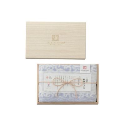今治謹製　紋織タオル　木箱入り　フェイスタオル　IM7710　ブルー(今治製)