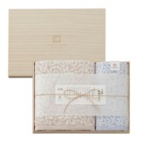 今治謹製　紋織タオル　木箱入り　バスタオル１枚・フェイスタオル１枚セット　IM7735　ブルー(今治製)