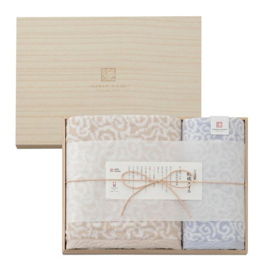今治謹製　紋織タオル　木箱入り　バスタオル１枚・フェイスタオル１枚セット　IM7735　ブルー(今治製)