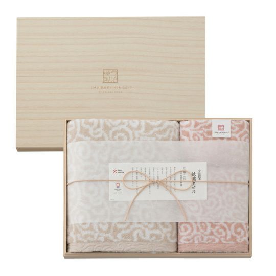 今治謹製　紋織タオル　木箱入り　バスタオル１枚・フェイスタオル１枚・ウォッシュタオル１枚セット　IM7740　ピンク　(今治製)