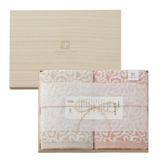 今治謹製　紋織タオル　木箱入り　バスタオル２枚セット　IM7750　ピンク　(今治製)