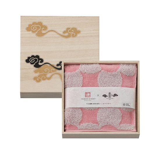 今治謹製　雲母唐長（KIRA KARACHO)ハンカチタオル　木箱入り　ハンカチタオル１枚　KK1223　ピンク（南蛮七宝）（今治製）