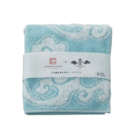 今治謹製　雲母唐長（KIRA KARACHO)ハンカチタオル　　ハンカチタオル１枚　TKK21　ブルー（天平大雲）（今治製）