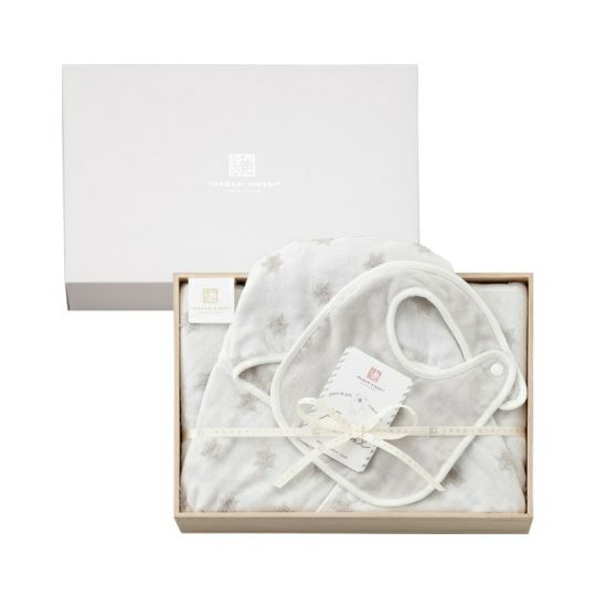 今治謹製 First towel　木箱入り　フード付きバスポンチョ1枚・スタイ1枚セット　FS7780　グレー　(今治産)