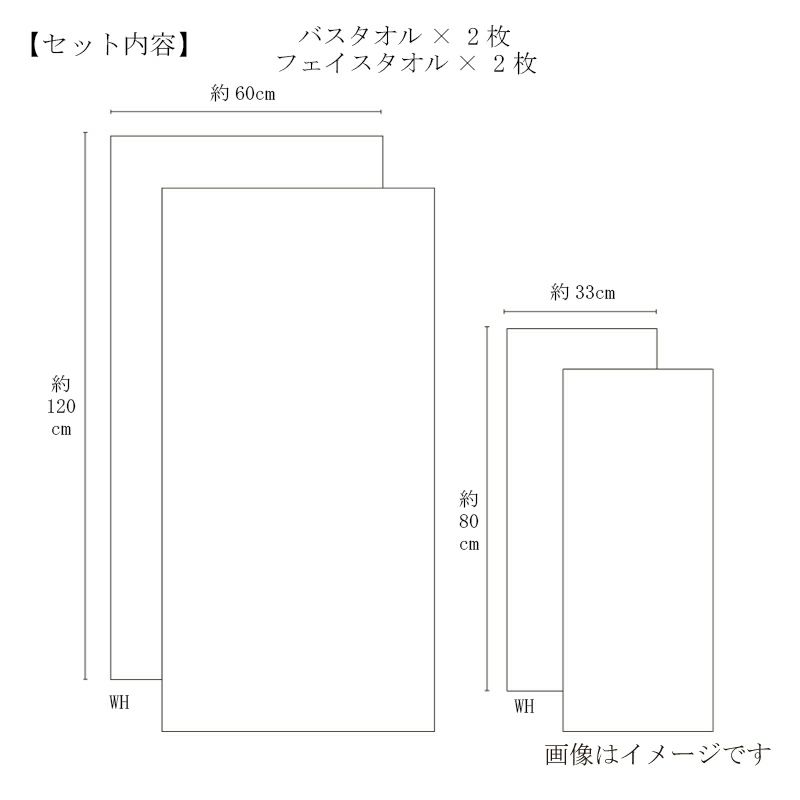 今治謹製 ご褒美タオル　紙箱入り　バスタオル2枚・フェイスタオル2枚セット　GH51480（今治製）のセット内容