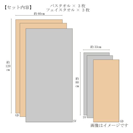 今治謹製 ご褒美タオル　木箱入り　バスタオル3枚・フェイスタオル3枚セット　GH62300（今治製）のサイズ