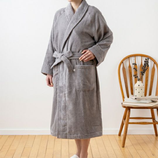 今治謹製 エアリーバスローブ　1枚　　Mサイズ　ホワイト/グレー　TAB912　（今治製）