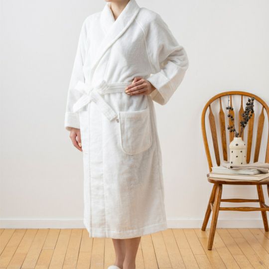 今治謹製 エアリーバスローブ　1枚　　Mサイズ　ホワイト/グレー　TAB912　（今治製）