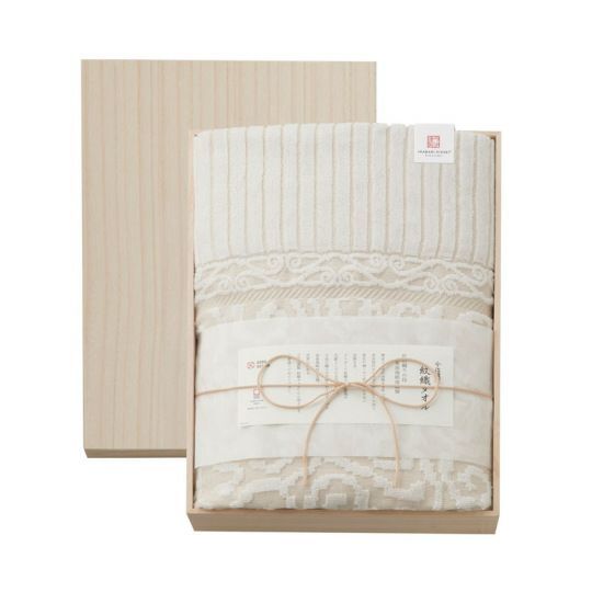 今治謹製　紋織タオル　木箱入り　タオルケット１枚　IM10038　ベージュ(今治製)