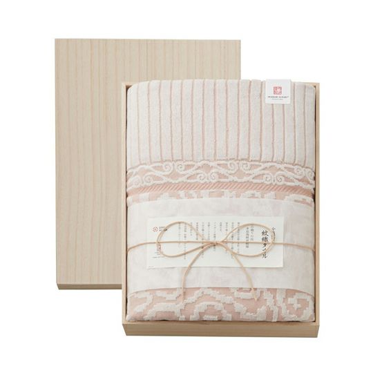 今治謹製　紋織タオル　木箱入り　タオルケット１枚　IM10038　ピンク(今治製)