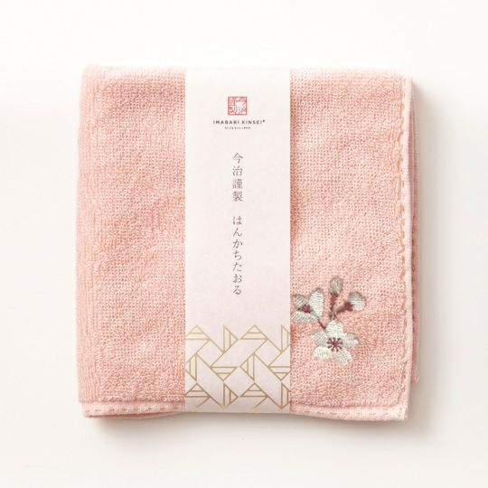 今治謹製 はんかちたおる　桜の刺繍入り（ピンク）　約25×25㎝　TIHT106（今治製）
