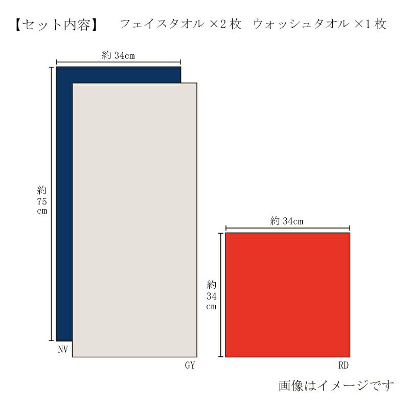 今治謹製　古色ゆかりいろ　フェイスタオル２枚・ウォッシュタオル１枚セット　ネイビー　IK4040　(NV） (今治製)　サイズ