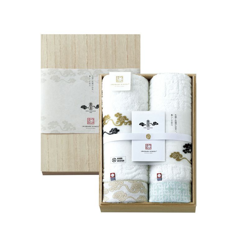 今治謹製 雲母唐長（KIRA KARACHO)タオル 木箱入り ロングフェイス
