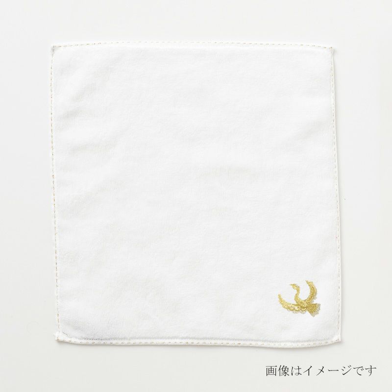 今治謹製 はんかちたおる　鶴の刺繍入り（ホワイト）　約25×25㎝　TIHT120（今治製）　広げ