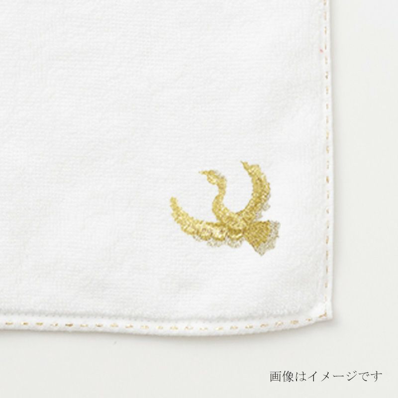今治謹製 はんかちたおる　鶴の刺繍入り（ホワイト）　約25×25㎝　TIHT120（今治製）　刺繍