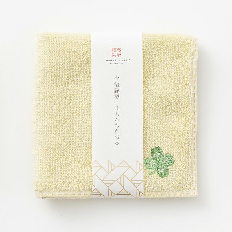 今治謹製 はんかちたおる クローバーの刺繍入り（グリーン） 約25×25
