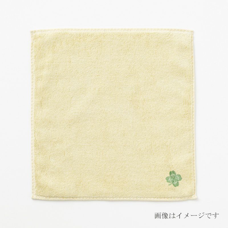 今治謹製 はんかちたおる クローバーの刺繍入り（グリーン） 約25×25
