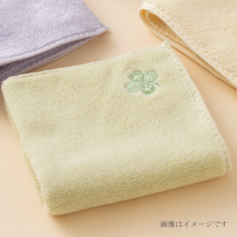 今治謹製 はんかちたおる クローバーの刺繍入り（グリーン） 約25×25